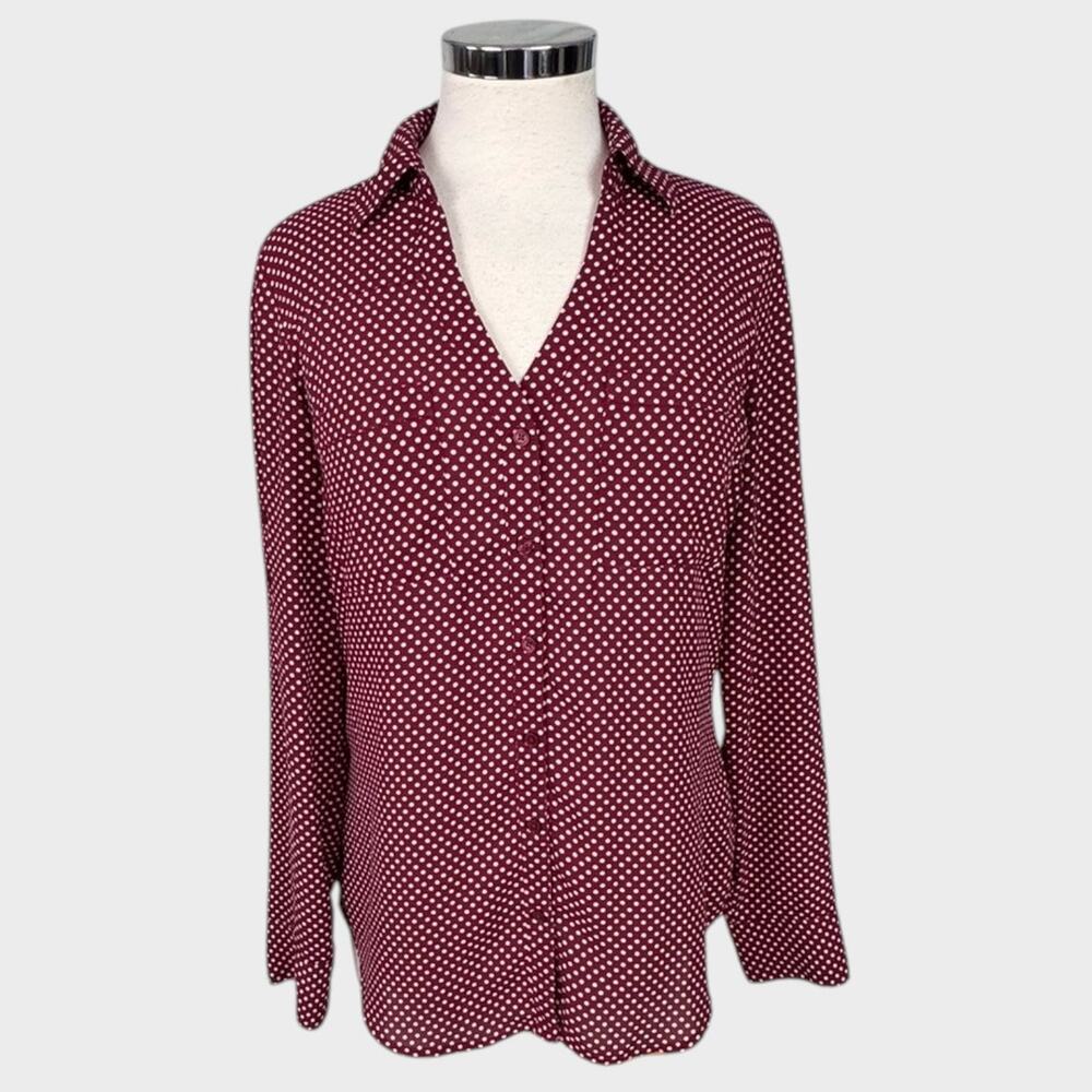 Express The Portofino Shirt Womens Small Button Front Shirt Red White Polka Dot